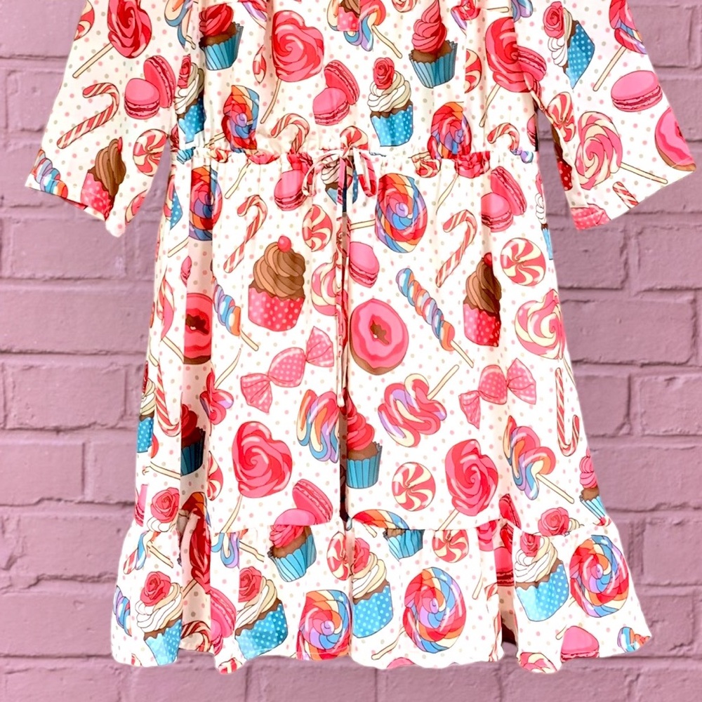 NWT Modcloth Candyland Chiffon Ruffled Hem Dress Sleeves Tie Waist Pink Blue 1X - Picture 9 of 14